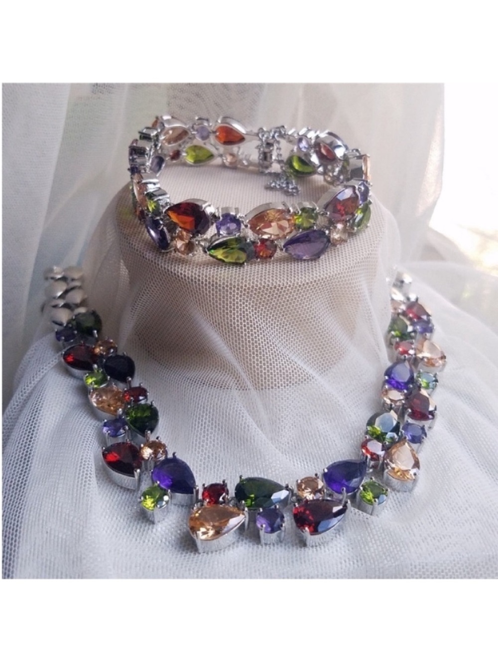 Swarovski Elements Multicolor Teardrop Crystal Statement Necklace NEW - Picture 16 of 16